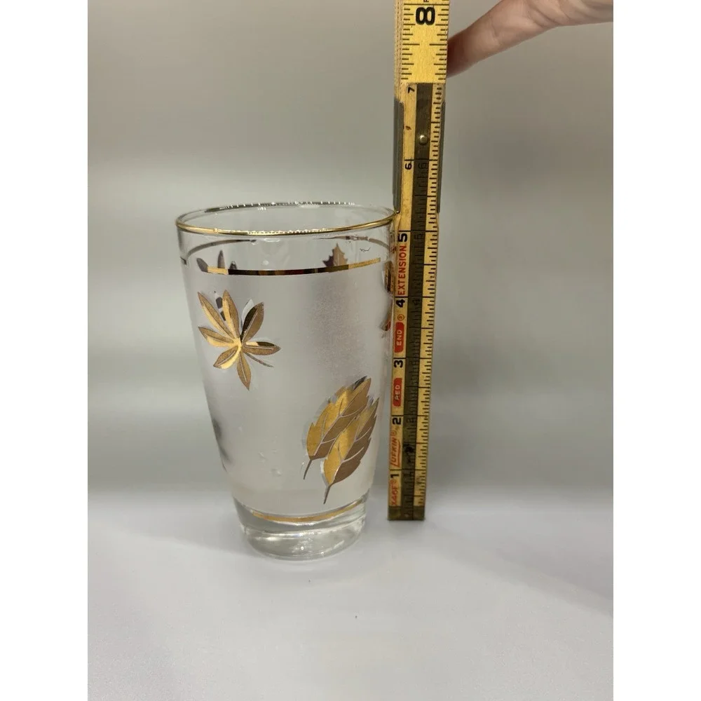 Vintage Libbey Frosted‎ Gold Leaf Tumblers Glasses Gold Rim 5-1/4